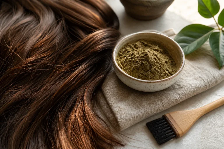 Poudre de henné et mèches de cheveux pour une coloration naturelle