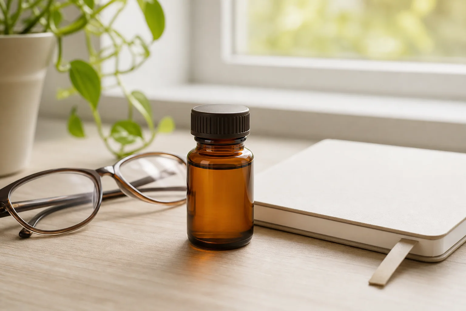 Fiole ambrée générique illustrant un sujet de prévention santé