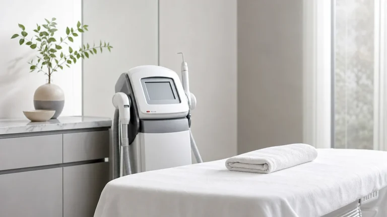 Cabine de soin esthétique équipée pour une séance laser
